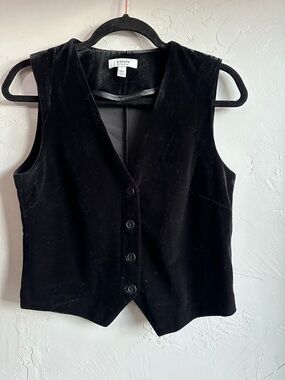 b.young Black Velour Vest Tailored Button Front Dark Feminine 90s Minimal Chic S